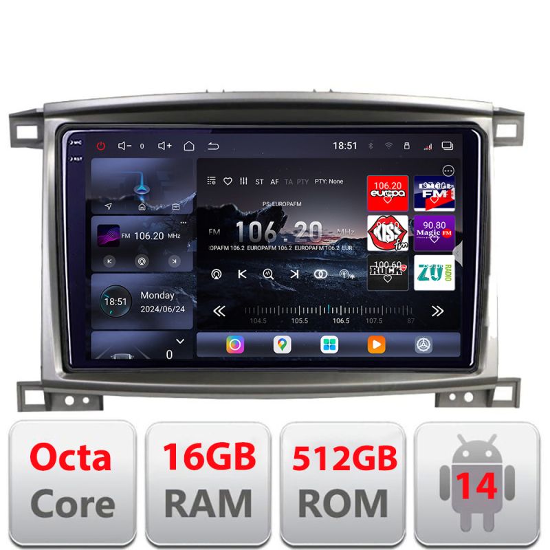 Navigatie Toyota Land Cruiser L100 2002-2008 Edotec Kit-L100 8 core QLED 2K 16+512 360 Android Waze USB Navigatie Internet Youtube Radio