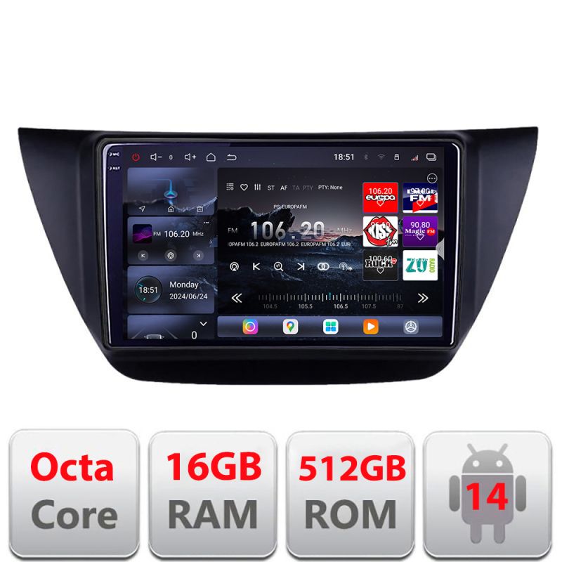 Navigatie Mitubishi Lancer 2001-2007 Edotec Kit-LANCER07 8 core QLED 2K 16+512 360 Android Waze USB Navigatie Internet Youtube Radio