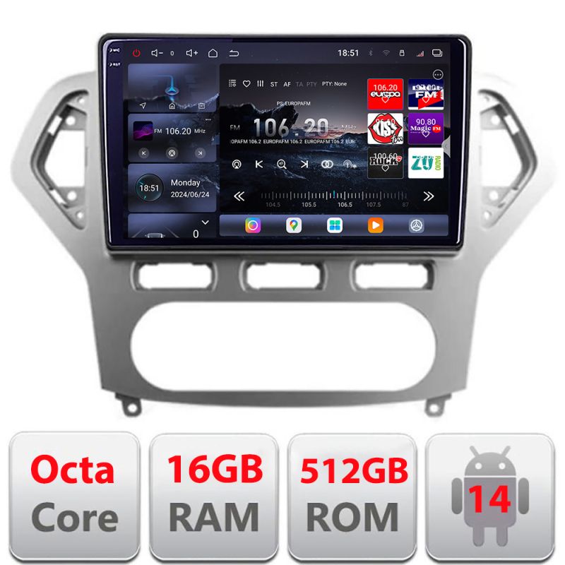 Navigatie Ford Mondeo 2006-2010 Edotec Kit-MONDEO-AC 8 core QLED 2K 16+512 360 Android Waze USB Navigatie Internet Youtube Radio