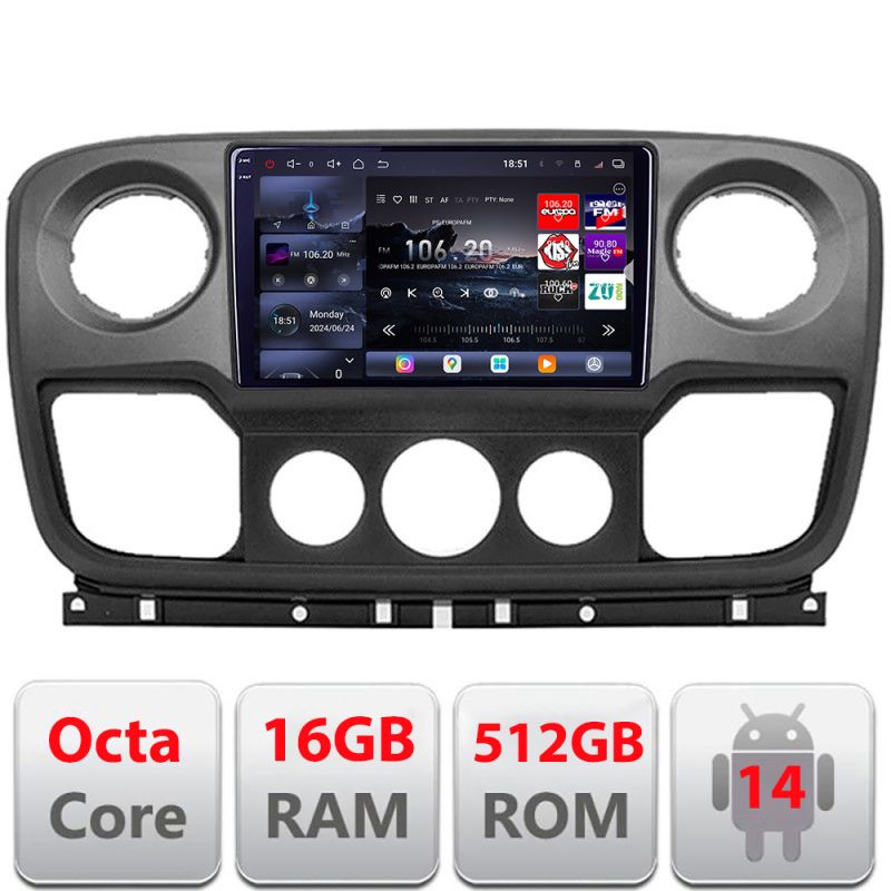 Navigatie Opel Movano, Renault Master 2010-2021 Android radio gps internet 8 core QLED 2K 16+512 360GB Edotec V1