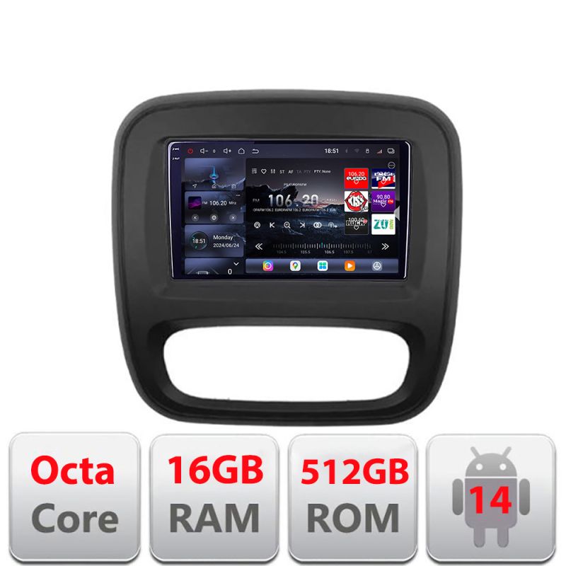 Navigatie Renault Trafic 2014-2017 Edotec Kit-rt09 8 core QLED 2K 16+512 360 Android Waze USB Navigatie Internet Youtube Radio