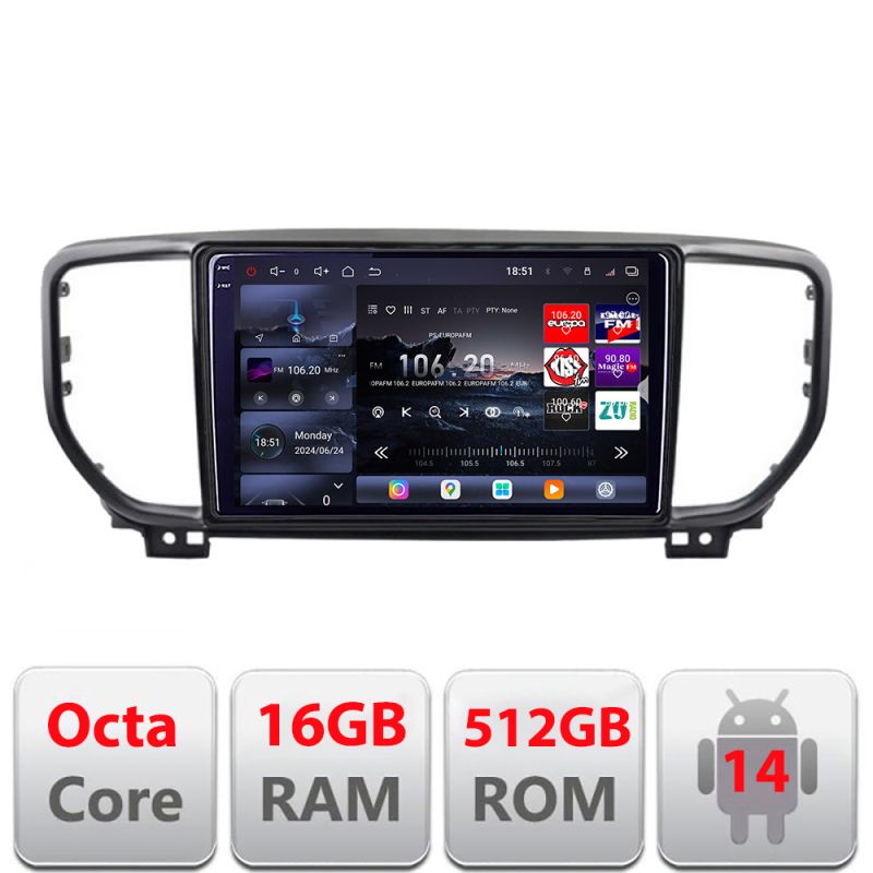 Navigatie Kia Sportage facelift 2019+ Edotec Kit-sportage-19 8 core QLED 2K 16+512 360 Android Waze USB Navigatie Internet Youtube Radio