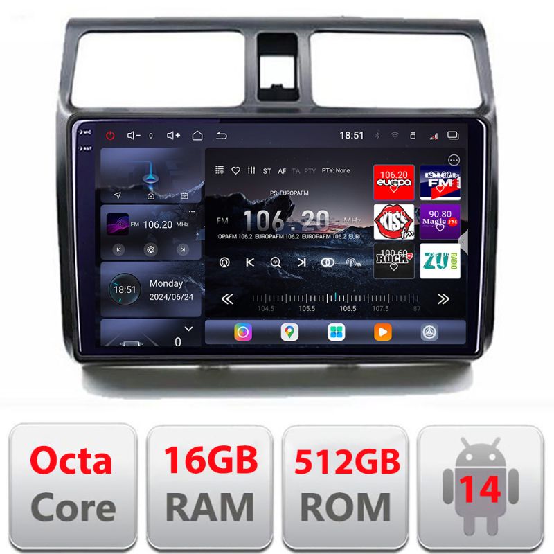 Navigatie Suzuki Swift 2003-2010 Edotec Kit-SWIFT 8 core QLED 2K 16+512 360 Android Waze USB Navigatie Internet Youtube Radio