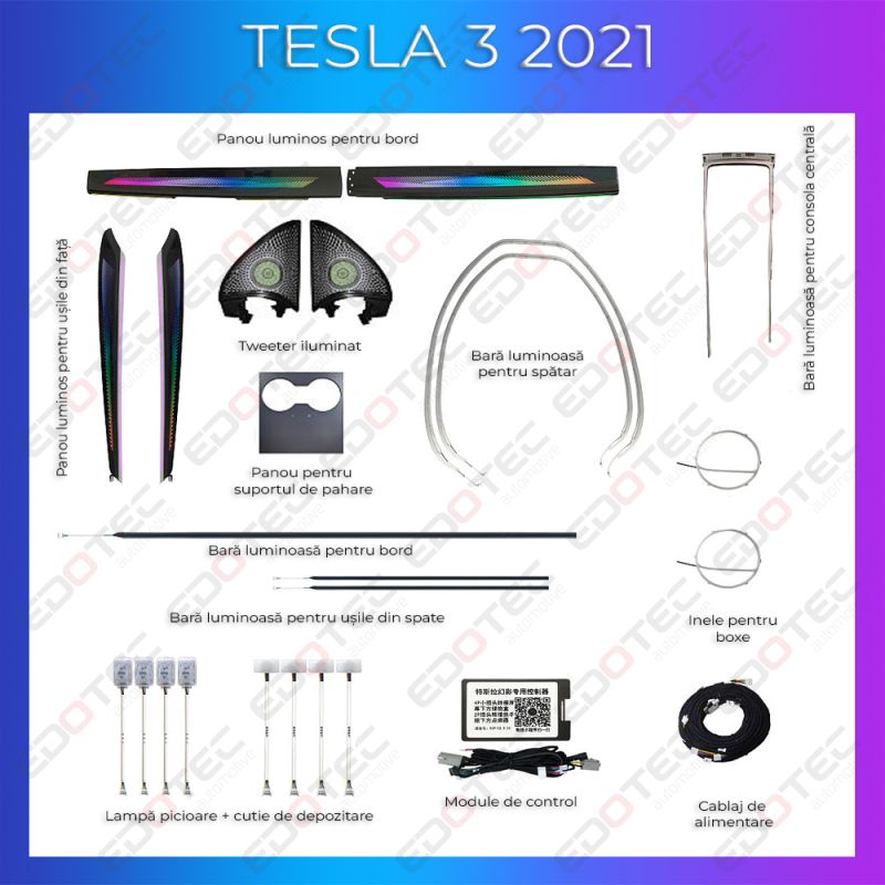 Lumini ambientale Tesla Model 3 2021 trimuri control telefon sau sistem original