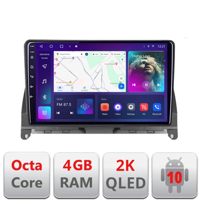 Navigatie Mercedes W204 2008-2012 C-W204 Android Octa Core Ecran 2K QLED GPS 4G 4+32GB 360 KIT-W204+EDT-E409-2K