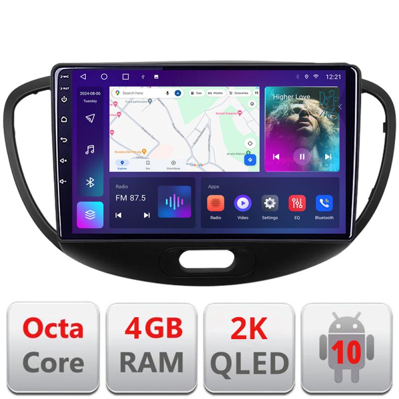 Navigatie HHyundai I10 2007-2013 Android ecran Qled 2K Octa core 4+32 KIT-i10-2007+EDT-E409-2K