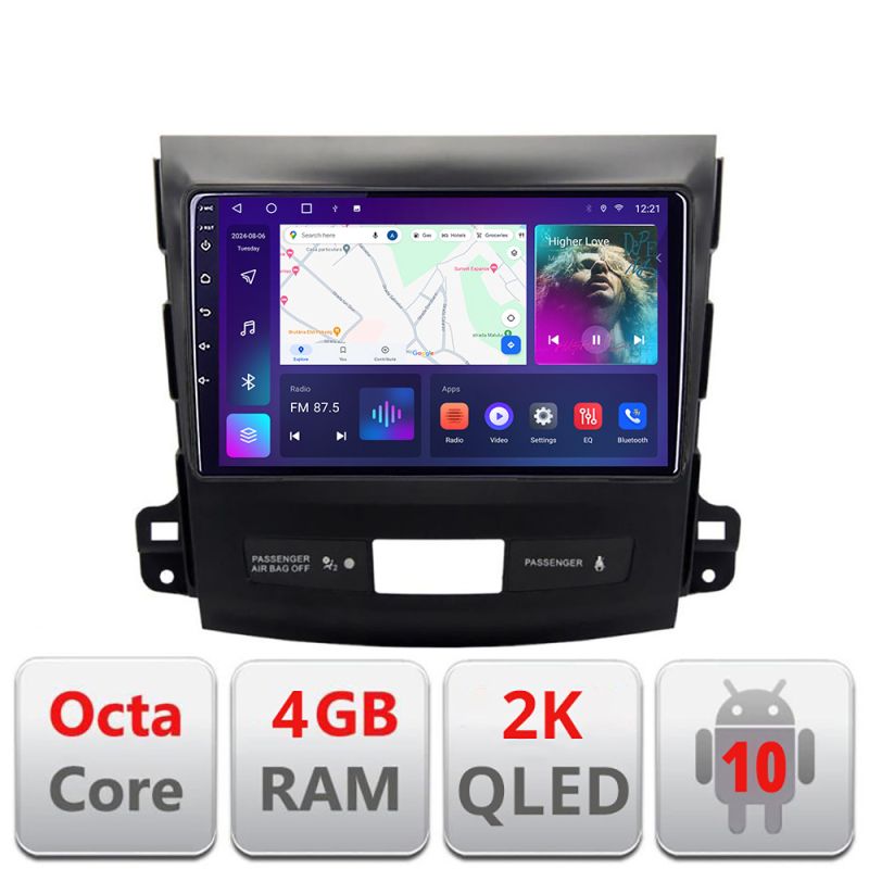 Navigatie Mitsubishi Outlander 2010 C-056 Android Octa Core Ecran 2K QLED GPS 4G 4+32GB 360 KIT-056+EDT-E409-2K