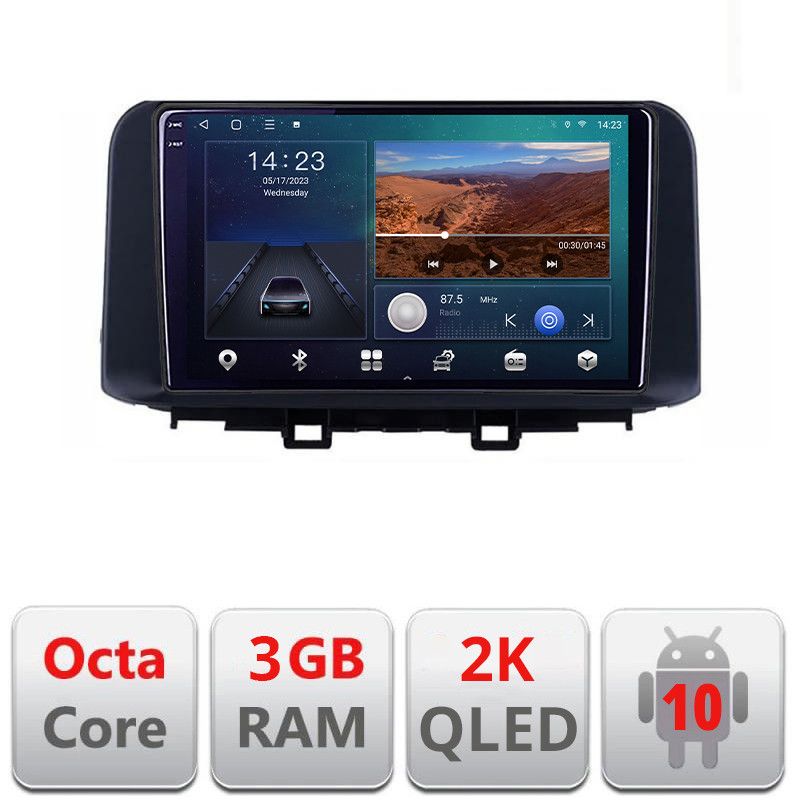 Navigatie HHyundai Kona B-1058 Android Ecran 2K QLED octa core 3+32 carplay android auto KIT-1058+EDT-E310V3-2K