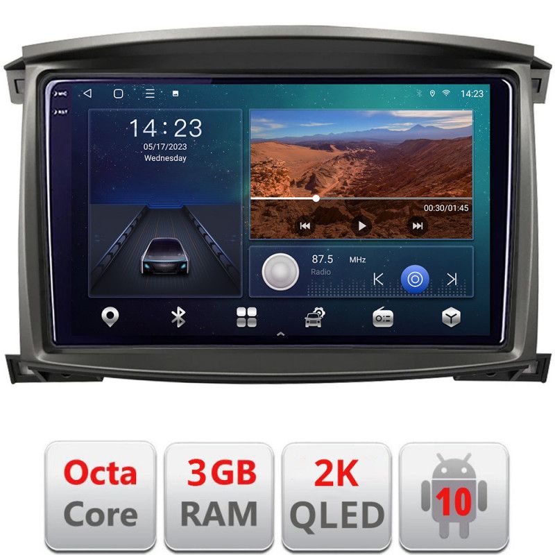 Navigatie Toyota Land Cruiser L100 2002-2006 Android ecran Qled 2K Octa Core 3+32 carplay android auto KIT-L105-automatic+EDT-E310v3v3-2K