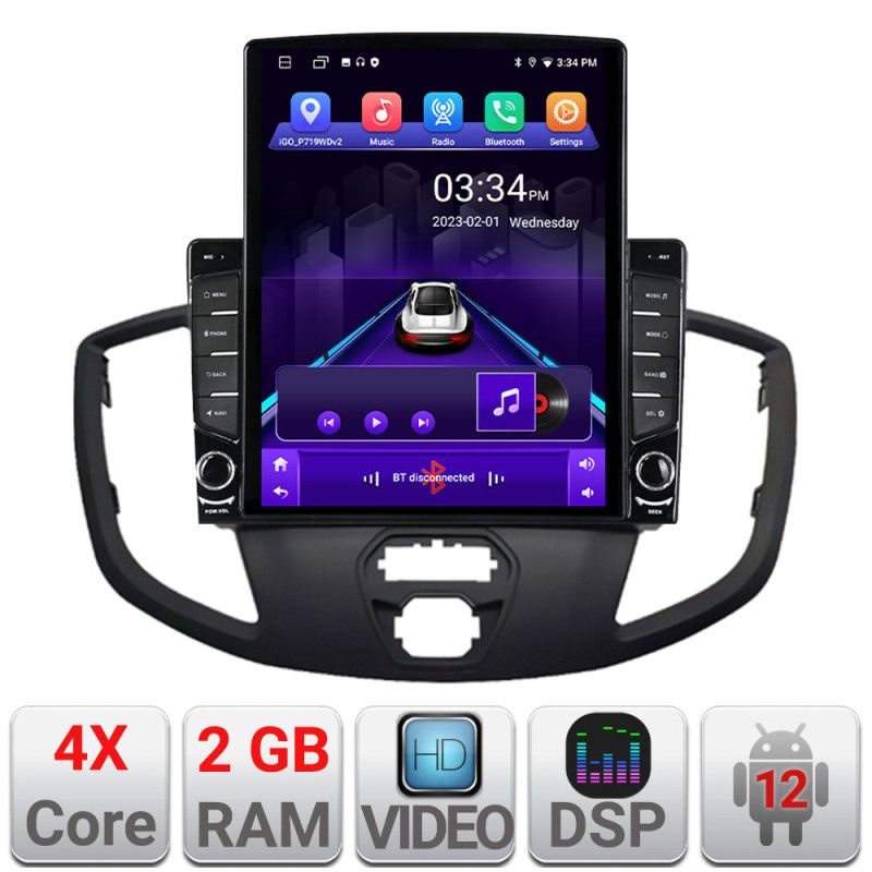 Navigatie Ford Transit V363 2015-2021 Android radio gps internet quad core 2+32 ecran vertical 9.7" Kit-custom+EDT-E708