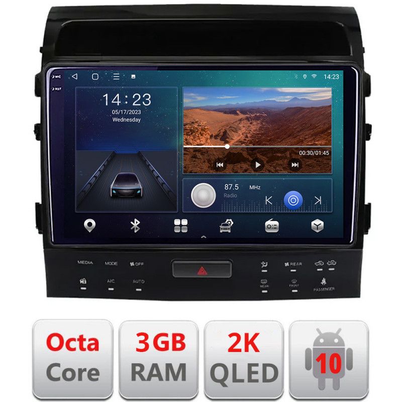 Navigatie Toyota Landcruiser 200 V8 2007-2015 cu navi si 360 Android ecran Qled 2K Octa Core 3+32 carplay android auto KIT-381-360+EDT-E309v3v3-2K