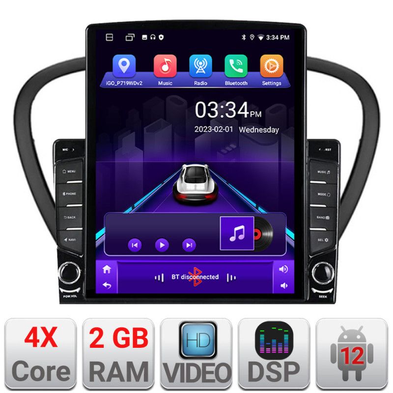 Navigatie Peugeot 607 Android radio gps internet quad core 2+32 ecran vertical 9.7