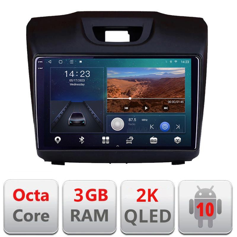 Navigatie Isuzu D-Max Quad Core B-2234 Android Ecran 2K QLED octa core 3+32 carplay android auto KIT-2234+EDT-E309V3-2K