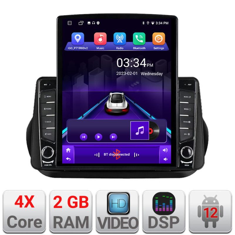 Navigatie Peugeot Bipper, Citroen Nemo, Fiat Qubo 2008-2017 Android radio gps internet quad core 2+32 ecran vertical 9.7