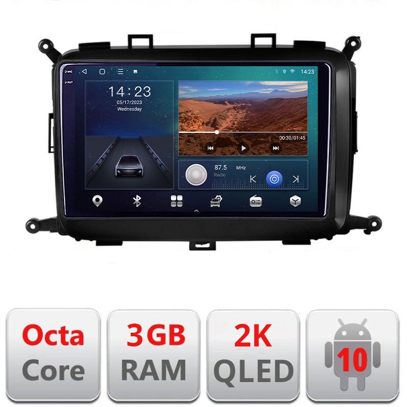 Navigatie Kia Carens 2013-2018 B-2023 Android Ecran 2K QLED octa core 3+32 carplay android auto KIT-2023+EDT-E309V3-2K