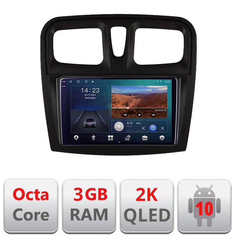 Navigatie Dacia Sandero 2012-2020 var B Android Ecran 2K QLED octa core 3+32 carplay android auto kit-sandero-variantb+EDT-E309V3-2K