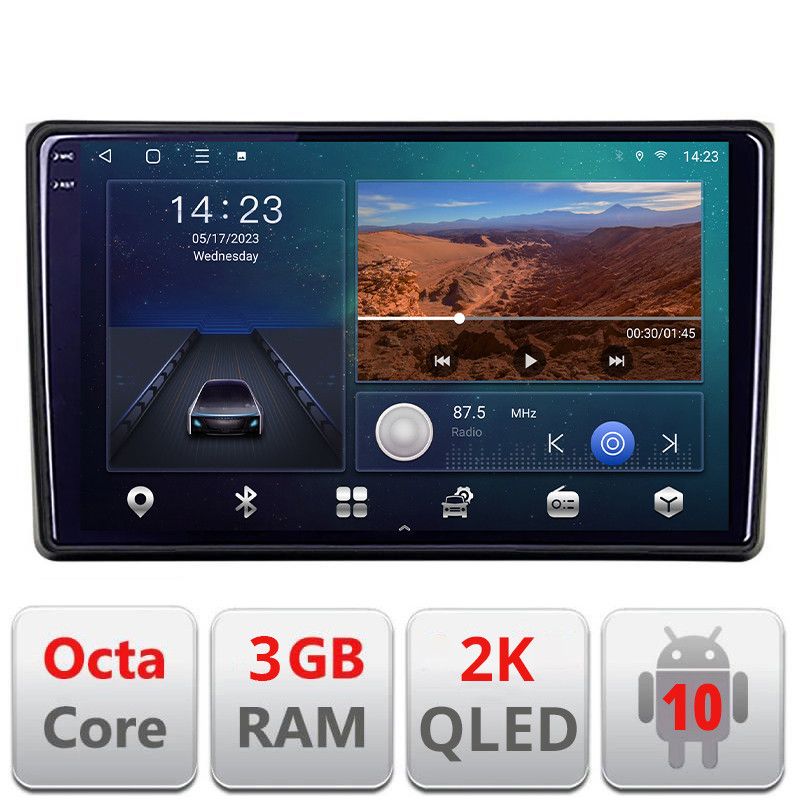 Navigatie Audi A4 B6 Quad Core B-050 Android Ecran 2K QLED octa core 3+32 carplay android auto KIT-050+EDT-E309V3-2K