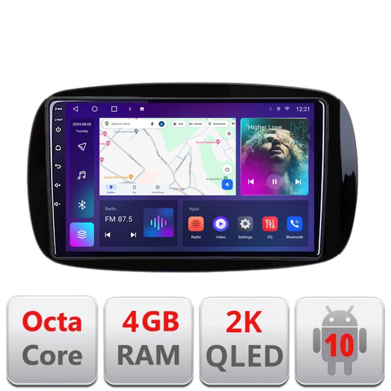 Navigatie Smart For Two 2015- C-Smart15 Android Octa Core Ecran 2K QLED GPS 4G 4+32GB 360 KIT-SMART15+EDT-E409-2K