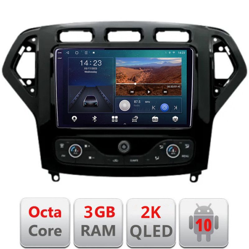 Navigatie Ford Mondeo 2007-2010 Android ecran Qled 2K Octa Core 3+32 carplay android auto KIT-mondeo-nav-07+EDT-E309v3v3-2K