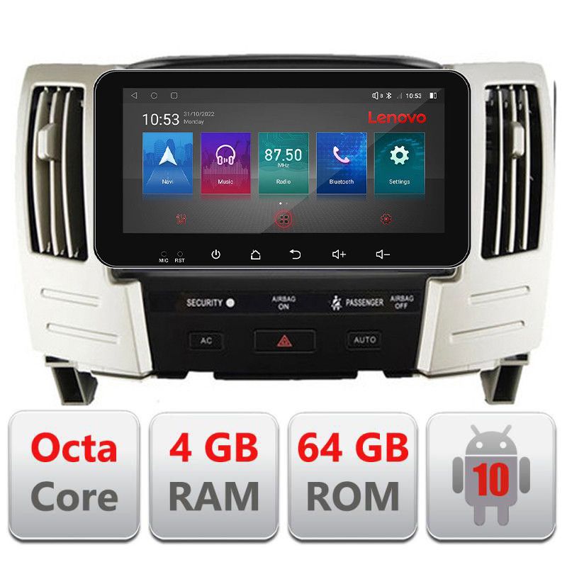 Navigatie Lexus RX300 2003-2008 Android radio gps internet Octa Core 4+64 LTE ecran de 10.33\' wide Kit-RX300+E