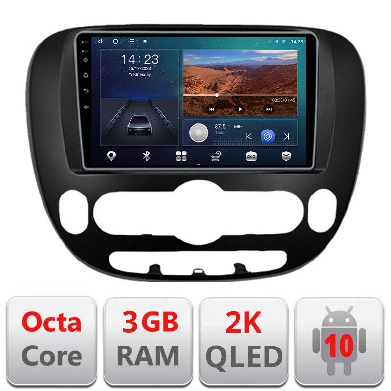 Navigatie Kia Soul 2014-2019 Android ecran Qled 2K Octa Core 3+32 carplay android auto Kit-soul-2014+EDT-E309v3-2K