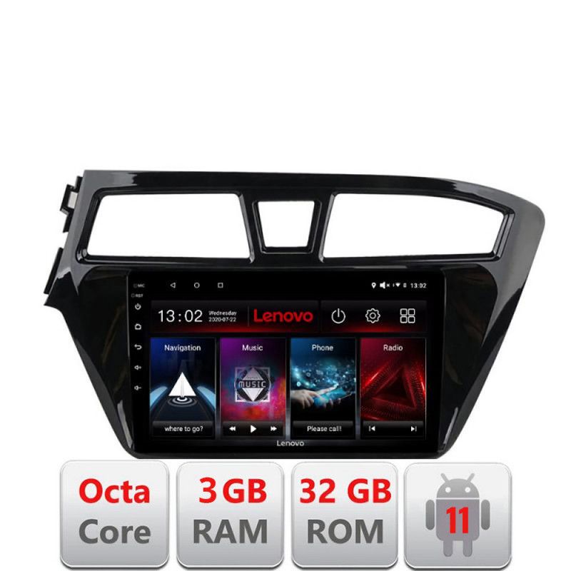 Navigatie HHyundai i20 2015-2018 D-517 Octa Core cu Android Radio Bluetooth Internet GPS WIFI DSP 3+32 GB 4G KIT LENOVO LITE