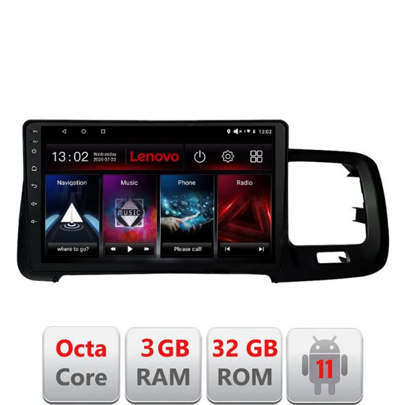 Navigatie Volvo S60 2014-2018 cu sistem Sensus Connect Octa Core cu Android Radio Bluetooth Internet 3+32GB LENOVO LITE