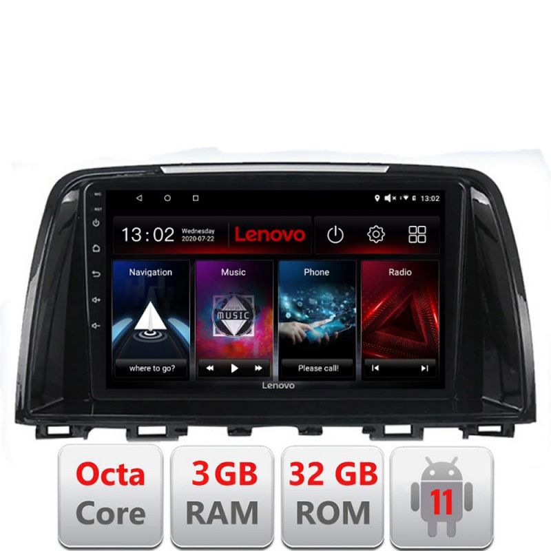 Navigatie Mazda 6 2013-2017 D-223 Octa Core cu Android Radio Bluetooth Internet GPS WIFI DSP 3+32 GB 4G KIT-223 LENOVO LITE