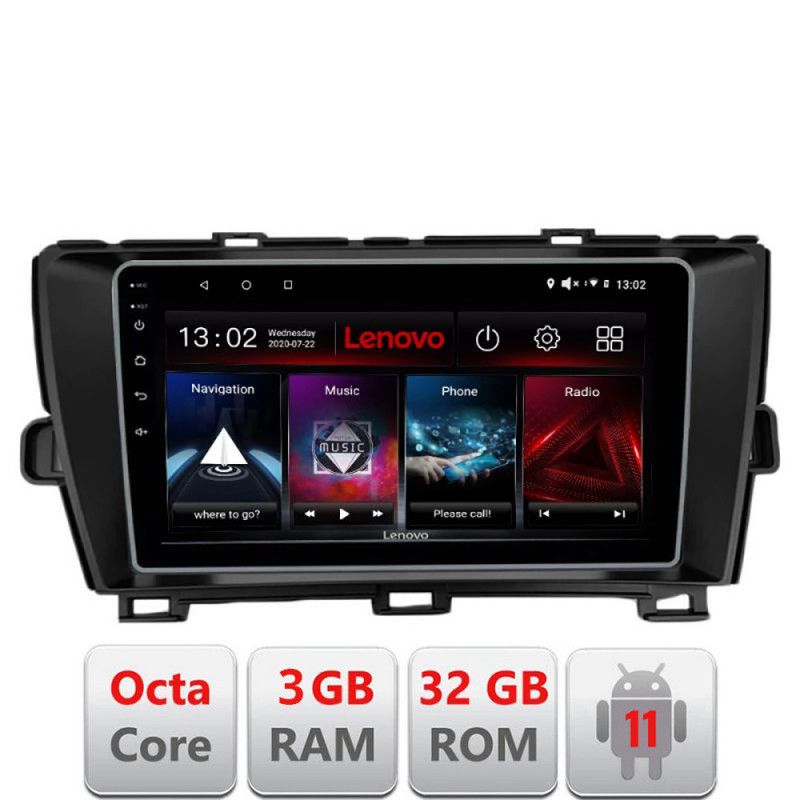 Navigatie Toyota Prius 2009-2014 D-TY39 Octa Core cu Android Radio Bluetooth Internet GPS WIFI DSP 3+32 GB 4G K LENOVO LITE