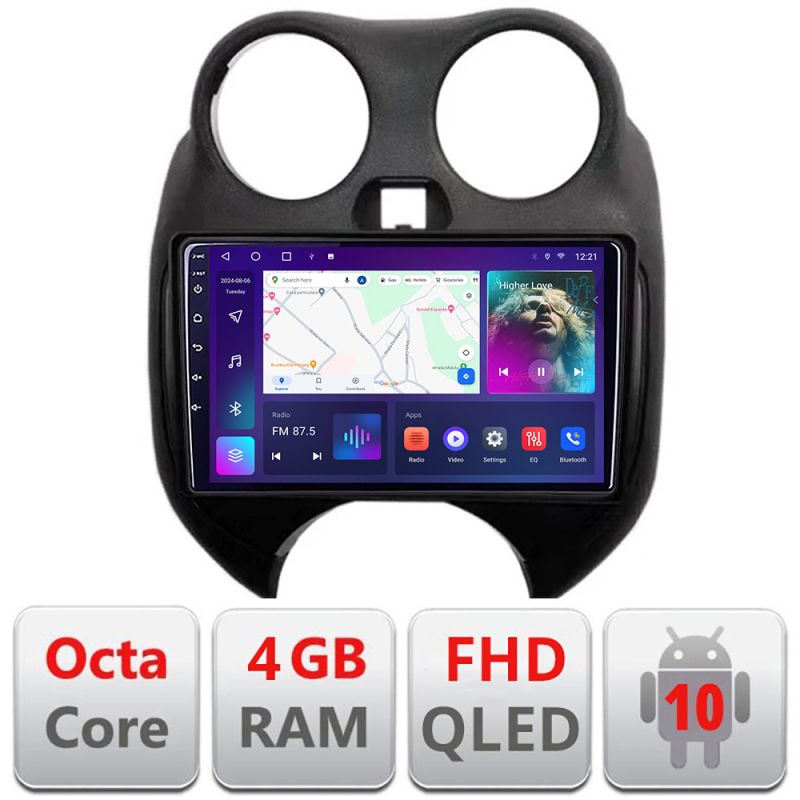 Navigatie Nissan Micra 2010-2014 Android radio gps internet quad core 4+64 carplay android auto KIT-micra2010+EDT-E309v3