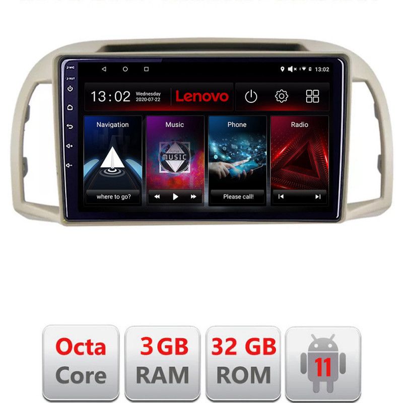 Navigatie Nissan Micra 2002-2010 Android radio gps internet Octa Core 3+32 KIT-micra2003+EDT-E509 LENOVO LITE