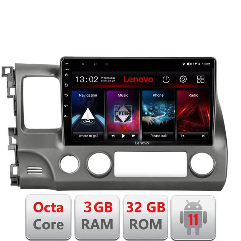 Navigatie Honda Civic 2005-2011 D-044 Octa Core cu Android Radio Bluetooth Internet GPS WIFI DSP 3+32 GB 4G KIT LENOVO LITE