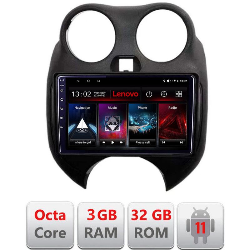 Navigatie Nissan Micra 2010-2014 Android radio gps internet Octa Core 3+32 KIT-micra2010+EDT-E509 LENOVO LITE