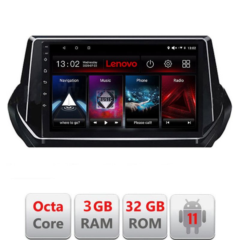 Navigatie Peugeot 2008 2020- Android radio gps internet Octa Core 3+32 Kit-209-2020+EDT-E509-lite LENOVO LITE