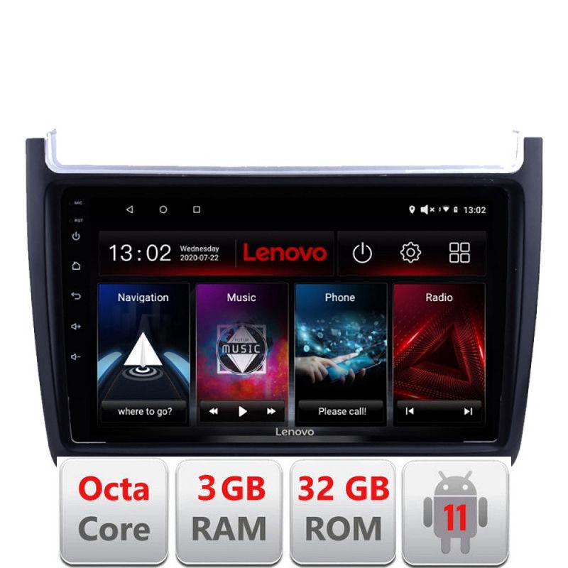 Navigatie VW Polo 2014-2017 D-655 Octa Core cu Android Radio Bluetooth Internet GPS WIFI DSP 3+32 GB 4G KIT-655 LENOVO LITE