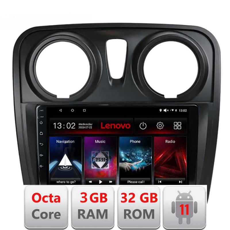 Navigatie Dacia Sandero Logan 2012-2020 Octa Core cu Android Radio Bluetooth Internet GPS WIFI DSP 3+32GB LENOVO LITE