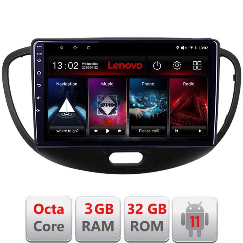 Navigatie HHyundai I10 2007-2013 Android radio gps internet Octa Core 3+32 KIT-i10-2007+EDT-E509 LENOVO LITE