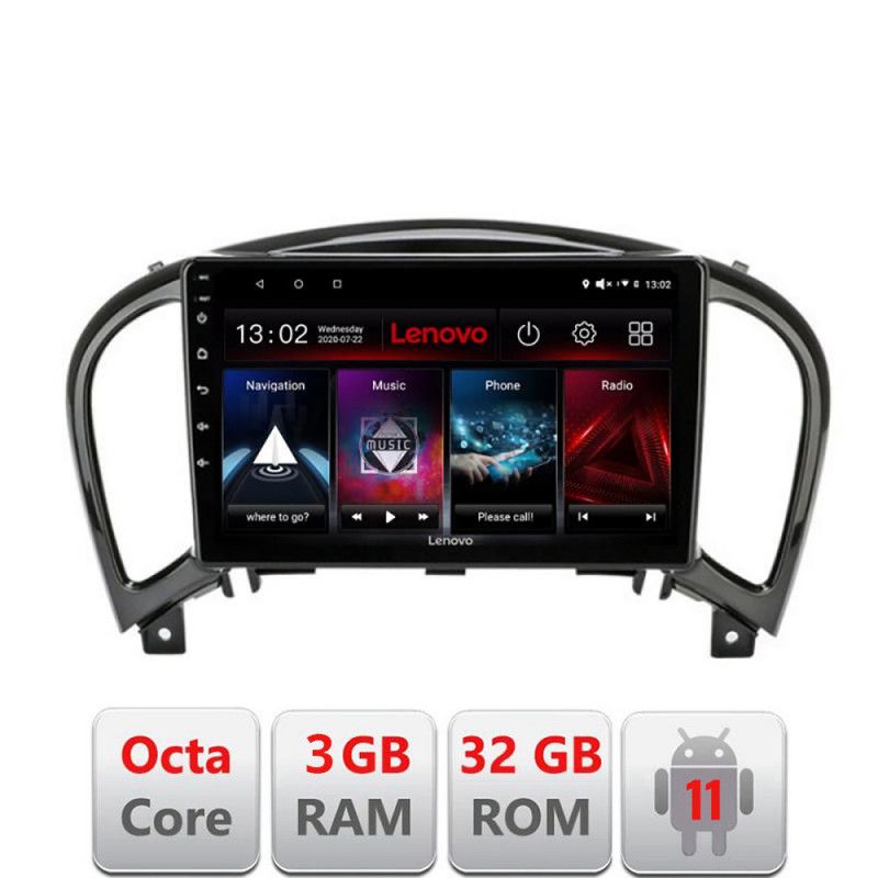 Navigatie Nissan Juke 2010-2015 D-JUKE Octa Core cu Android Radio Bluetooth Internet GPS WIFI DSP 3+32 GB 4G KI LENOVO LITE