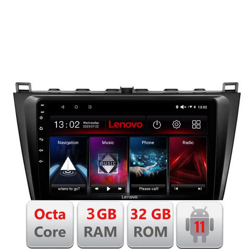 Navigatie Mazda 6 D-012 Octa Core cu Android Radio Bluetooth Internet GPS WIFI DSP 3+32 GB 4G KIT-012+EDT-E509- LENOVO LITE