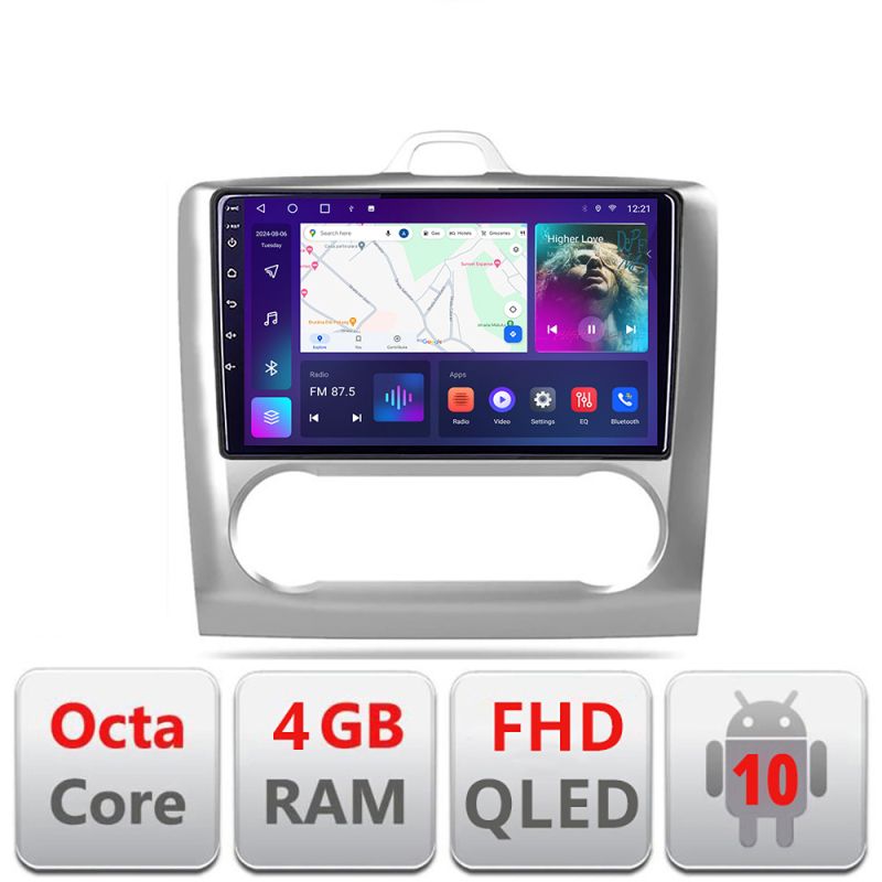 Navigatie Ford Focus 2 Automat B-140-automatic Android Ecran QLED octa core 4+64 carplay android auto KIT-140-AUTOMATIC+EDT-E309V3