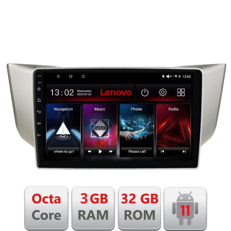 Navigatie Lexus RX 2003-2009 D- rx-03 Octa Core cu Android Radio Bluetooth Internet GPS WIFI DSP 3+32 GB 4G kit LENOVO LITE