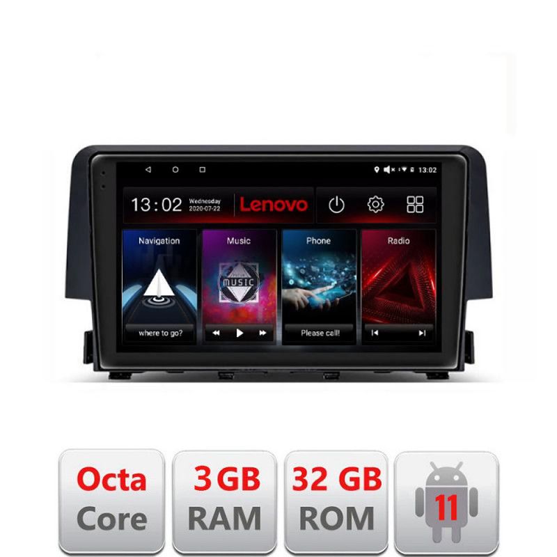 Navigatie Honda Civic 2016-2020 D-669 Octa Core cu Android Radio Bluetooth Internet GPS WIFI DSP 3+32 GB 4G KIT LENOVO LITE