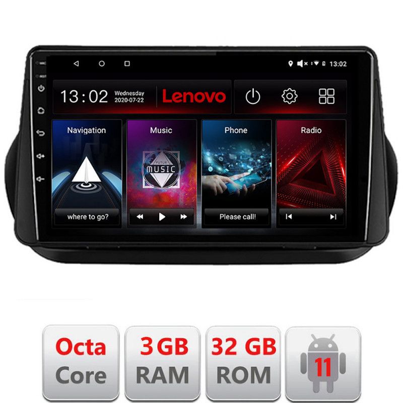 Navigatie Peugeot Bipper, Citroen Nemo, Fiat Qubo 2008-2017 Android radio gps internet Octa Core 3+32 Kit-bipper+EDT-E510-lite LENOVO LITE