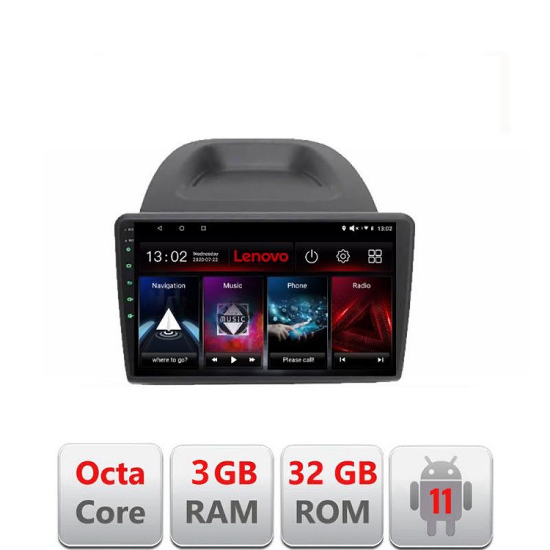 Navigatie Ford Fiesta D-256 Octa Core cu Android Radio Bluetooth Internet GPS WIFI DSP 3+32 GB 4G KIT-256+EDT-E LENOVO LITE