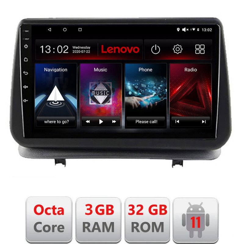 Navigatie Renault Clio 3 2005-2013 Octa Core cu Android Radio Bluetooth Internet GPS WIFI DSP 3+32 GB 4G kit-c LENOVO LITE