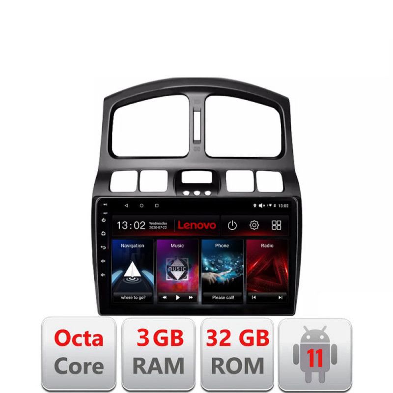 Navigatie HHyundai Santa Fe 2000-2006 Octa Core cu Android Radio Bluetooth Internet GPS WIFI DSP 3+32 GB 4G KIT- LENOVO LITE