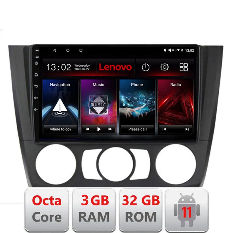 Navigatie BMW Seria 1 E87 2007-2011 clima manuala Octa Core cu Android Radio Bluetooth Internet 3+32GB LENOVO LITE