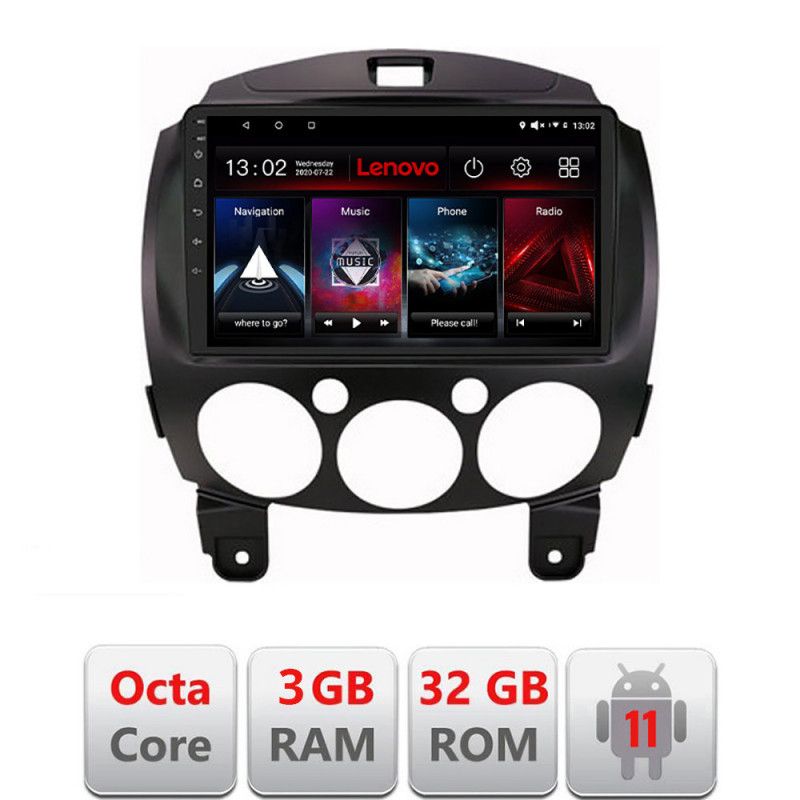 Navigatie Mazda 2 2007-2013 Android radio gps internet Octa Core 3+32 Kit-mazda2+EDT-E509-lite LENOVO LITE