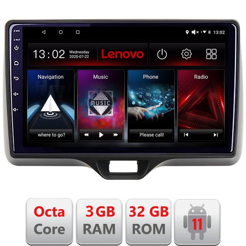 Navigatie Toyota Yaris 2020- Android radio gps internet Octa Core 3+32 kit-yaris2020+EDT-E510 LENOVO LITE