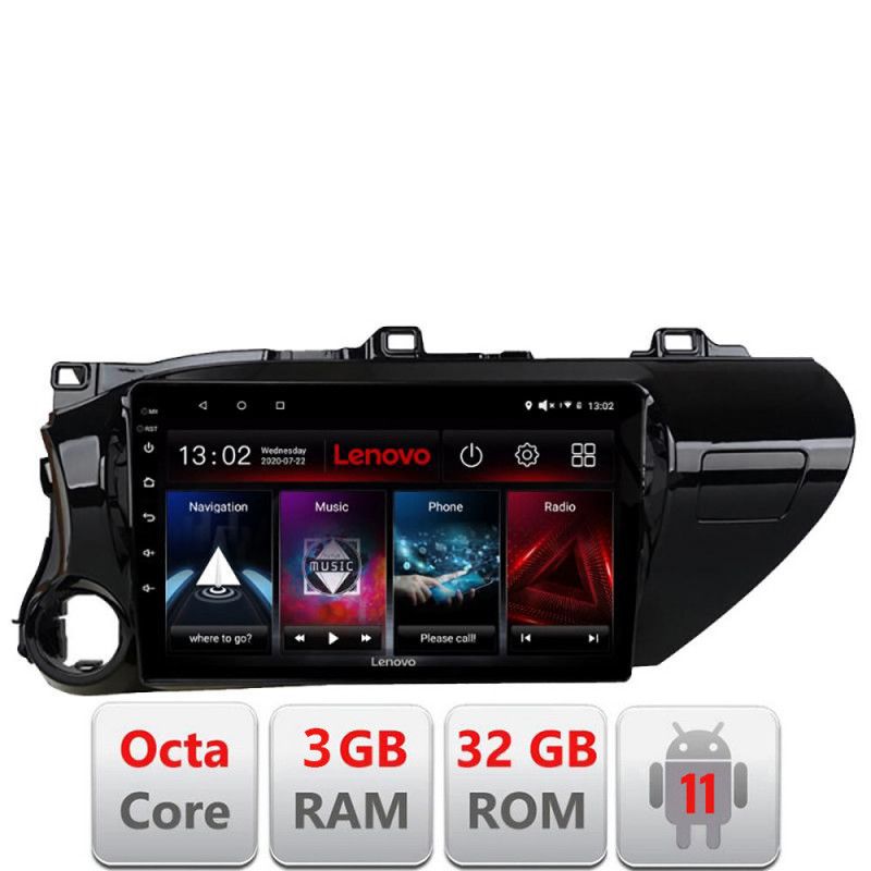 Navigatie Toyota Hilux 2016- D-TY59 Octa Core cu Android Radio Bluetooth Internet GPS WIFI DSP 3+32 GB 4G KIT-T LENOVO LITE